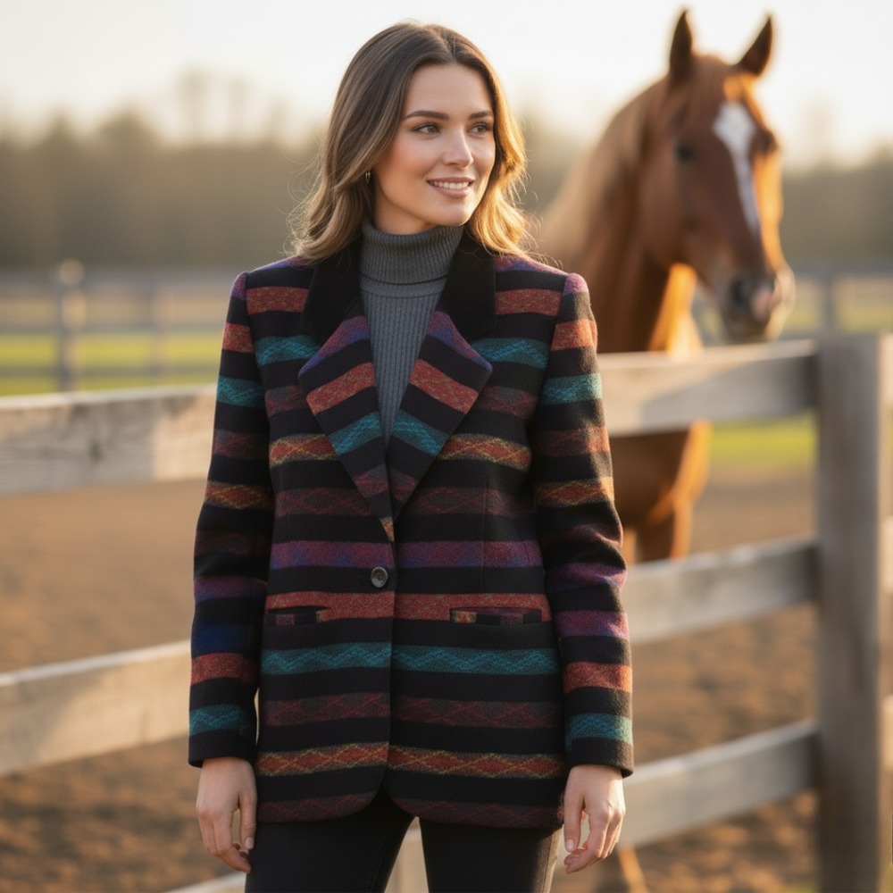 Vtg Braetan‎ Jacket Womens 8 Western Southwestern Equestrian Blazer Wool Blend